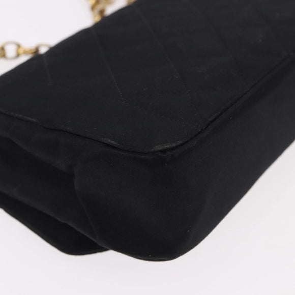 CHANEL Matelasse Chain Shoulder Bag Satin Black Gold CC Auth 187299V