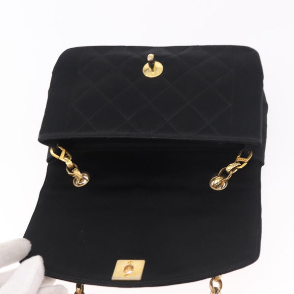 CHANEL Matelasse Chain Shoulder Bag Satin Black Gold CC Auth 187299V