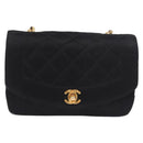 CHANEL Matelasse Chain Shoulder Bag Satin Black Gold CC Auth 187299V-13