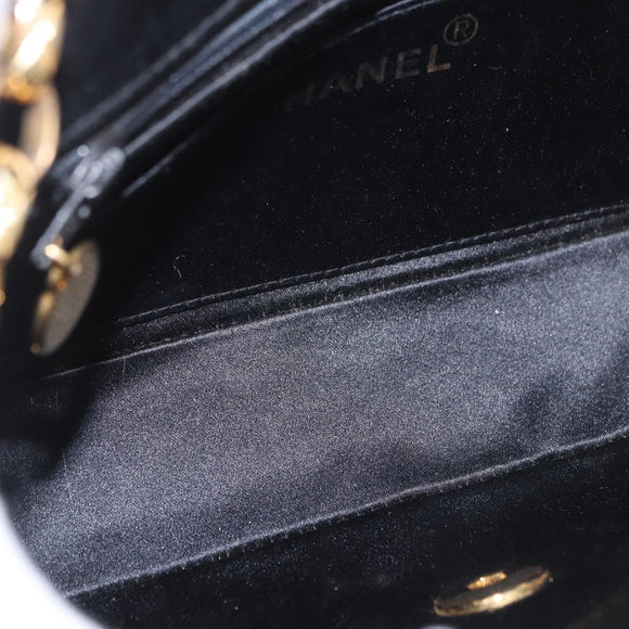 CHANEL Matelasse Chain Shoulder Bag Satin Black Gold CC Auth 187299V