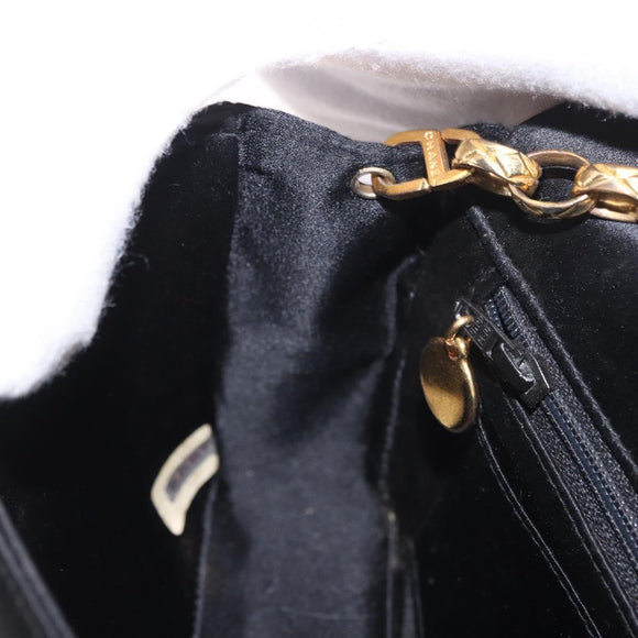 CHANEL Matelasse Chain Shoulder Bag Satin Black Gold CC Auth 187299V