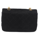 CHANEL Matelasse Chain Shoulder Bag Satin Black Gold CC Auth 187299V-2