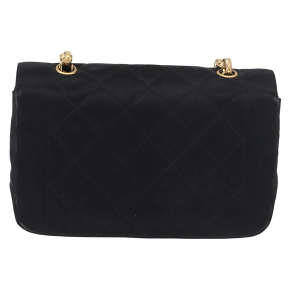 CHANEL Matelasse Chain Shoulder Bag Satin Black Gold CC Auth 187299V