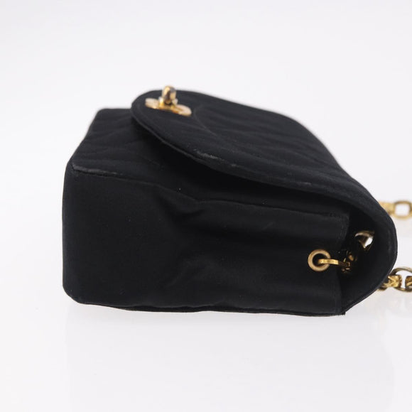 CHANEL Matelasse Chain Shoulder Bag Satin Black Gold CC Auth 187299V