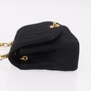 CHANEL Matelasse Chain Shoulder Bag Satin Black Gold CC Auth 187299V-4
