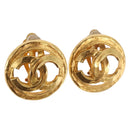 CHANEL COCO Mark Earring Metal Gold Tone CC Auth 187301M-1