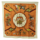 HERMES Carre 90 Scarf ""CARROSSIER"" Silk Brown Auth 187304-1