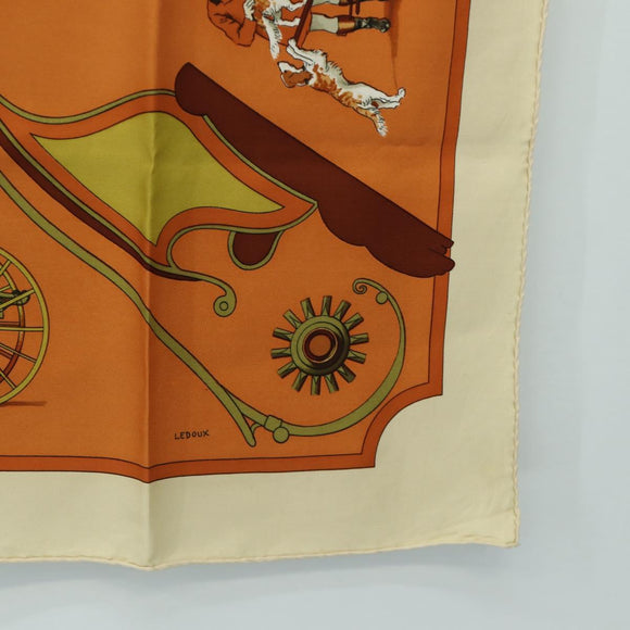 HERMES Carre 90 Scarf ""CARROSSIER"" Silk Brown Auth 187304