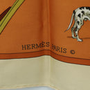 HERMES Carre 90 Scarf ""CARROSSIER"" Silk Brown Auth 187304-17