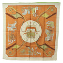 HERMES Carre 90 Scarf ""CARROSSIER"" Silk Brown Auth 187304-20