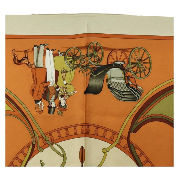 HERMES Carre 90 Scarf ""CARROSSIER"" Silk Brown Auth 187304