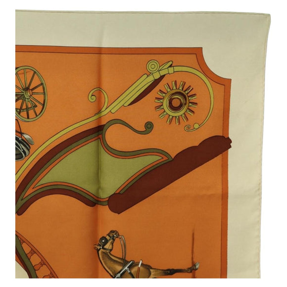 HERMES Carre 90 Scarf ""CARROSSIER"" Silk Brown Auth 187304