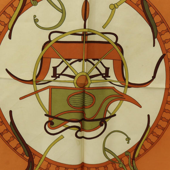 HERMES Carre 90 Scarf ""CARROSSIER"" Silk Brown Auth 187304