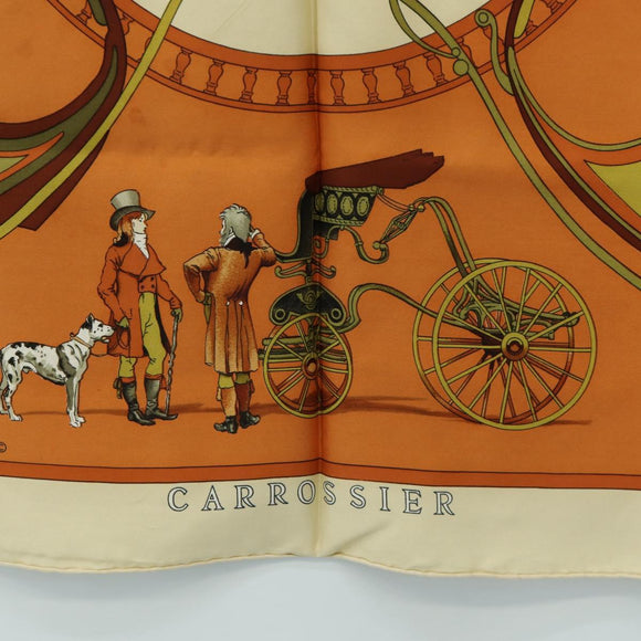 HERMES Carre 90 Scarf ""CARROSSIER"" Silk Brown Auth 187304