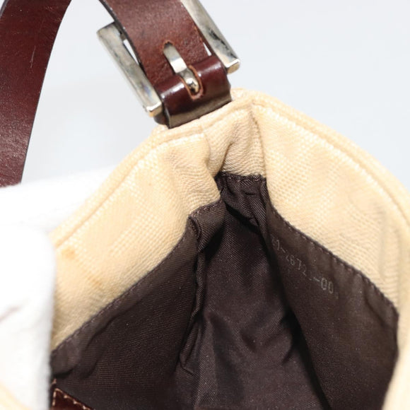 FENDI Zucca Canvas Mamma Baguette Shoulder Bag Beige Silver Auth 187318A