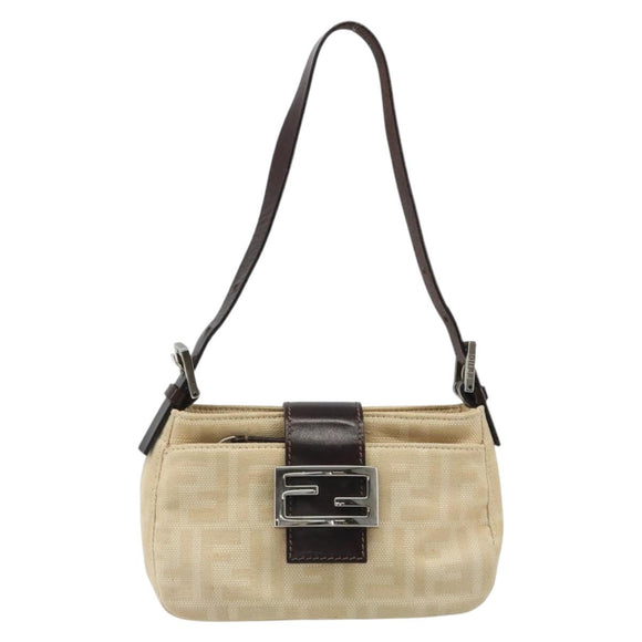 FENDI Zucca Canvas Mamma Baguette Shoulder Bag Beige Silver Auth 187318A