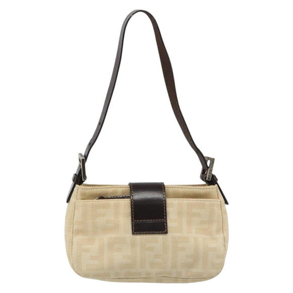 FENDI Zucca Canvas Mamma Baguette Shoulder Bag Beige Silver Auth 187318A