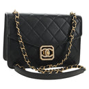 CHANEL Matelasse Chain Shoulder Bag Lamb Skin Black Gold CC Auth 187319SM-1
