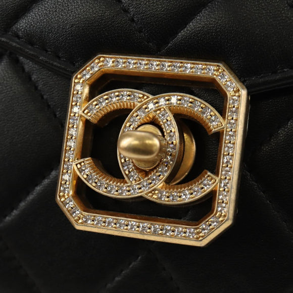 CHANEL Matelasse Chain Shoulder Bag Lamb Skin Black Gold CC Auth 187319SM