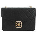 CHANEL Matelasse Chain Shoulder Bag Lamb Skin Black Gold CC Auth 187319SM-2