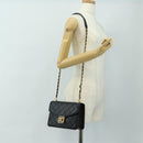 CHANEL Matelasse Chain Shoulder Bag Lamb Skin Black Gold CC Auth 187319SM-25
