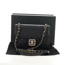 CHANEL Matelasse Chain Shoulder Bag Lamb Skin Black Gold CC Auth 187319SM-26