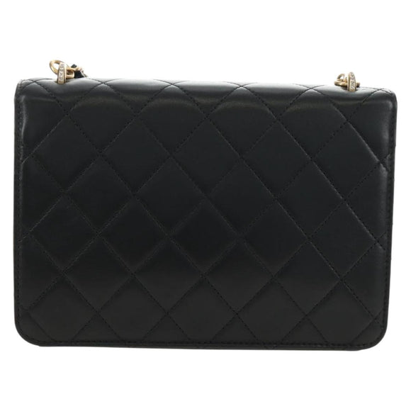 CHANEL Matelasse Chain Shoulder Bag Lamb Skin Black Gold CC Auth 187319SM