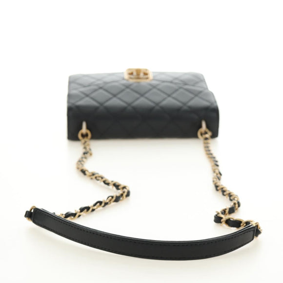 CHANEL Matelasse Chain Shoulder Bag Lamb Skin Black Gold CC Auth 187319SM