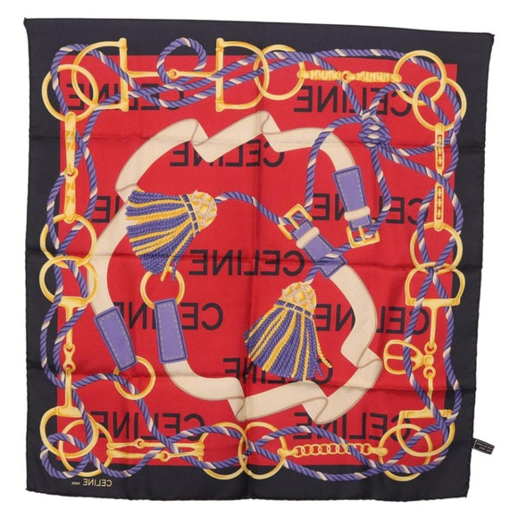 CELINE Scarf Silk Red Auth 187321