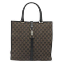 GUCCI GG Canvas Jackie Tote Bag Dark Brown Silver 002 1064 3444 Auth 187330-2