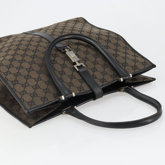 GUCCI GG Canvas Jackie Tote Bag Dark Brown Silver 002 1064 3444 Auth 187330