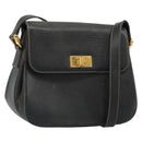 GUCCI Shoulder Bag Leather Black Gold Auth 187332-1