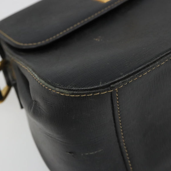 GUCCI Shoulder Bag Leather Black Gold Auth 187332