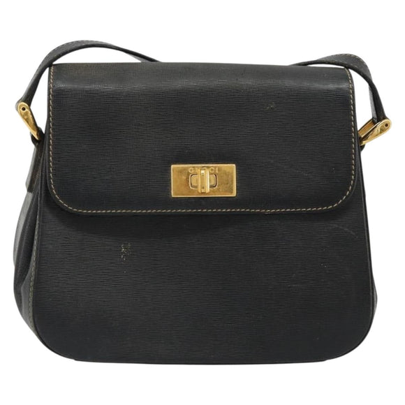 GUCCI Shoulder Bag Leather Black Gold Auth 187332