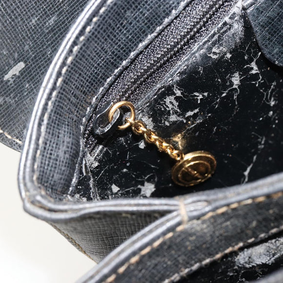 GUCCI Shoulder Bag Leather Black Gold Auth 187332