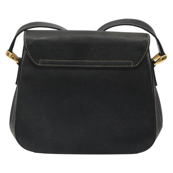 GUCCI Shoulder Bag Leather Black Gold Auth 187332