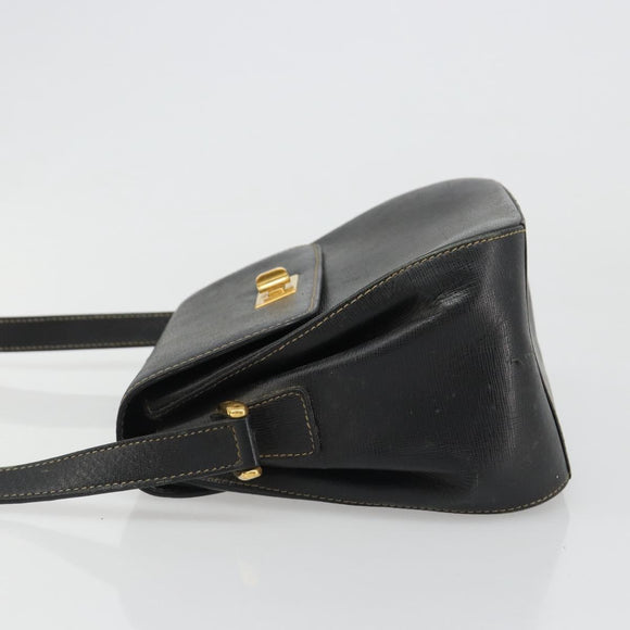 GUCCI Shoulder Bag Leather Black Gold Auth 187332