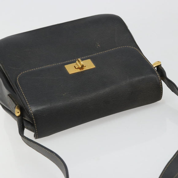 GUCCI Shoulder Bag Leather Black Gold Auth 187332