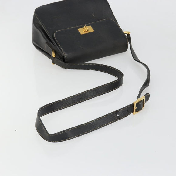 GUCCI Shoulder Bag Leather Black Gold Auth 187332