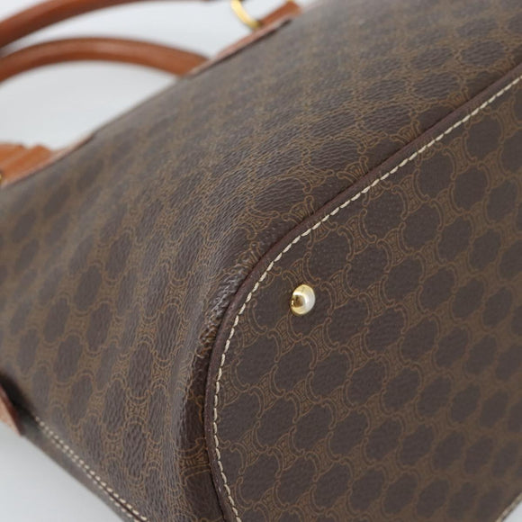 CELINE Macadam Canvas Hand Bag PVC Leather Brown Gold Auth 187333A