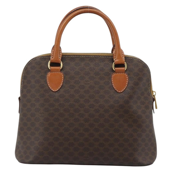 CELINE Macadam Canvas Hand Bag PVC Leather Brown Gold Auth 187333A