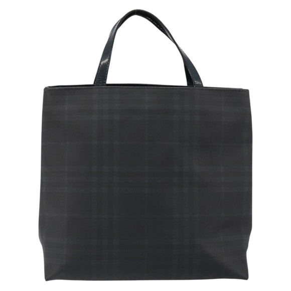 BURBERRY Nova Check Hand Bag PVC Navy Silver Auth 187334