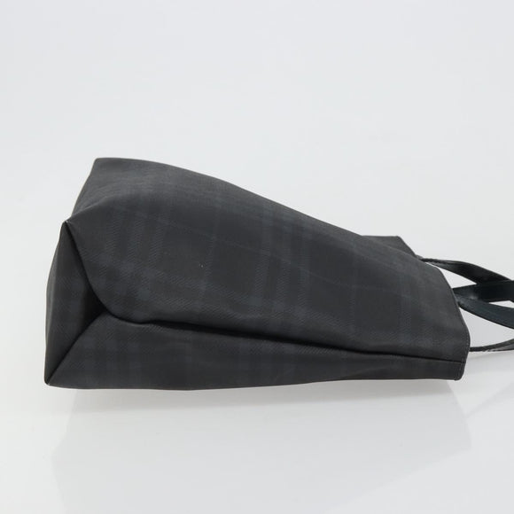 BURBERRY Nova Check Hand Bag PVC Navy Silver Auth 187334