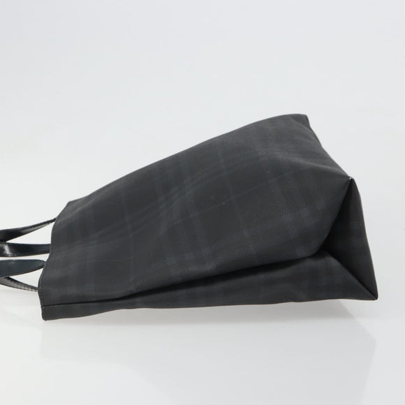 BURBERRY Nova Check Hand Bag PVC Navy Silver Auth 187334
