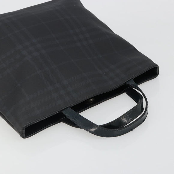 BURBERRY Nova Check Hand Bag PVC Navy Silver Auth 187334