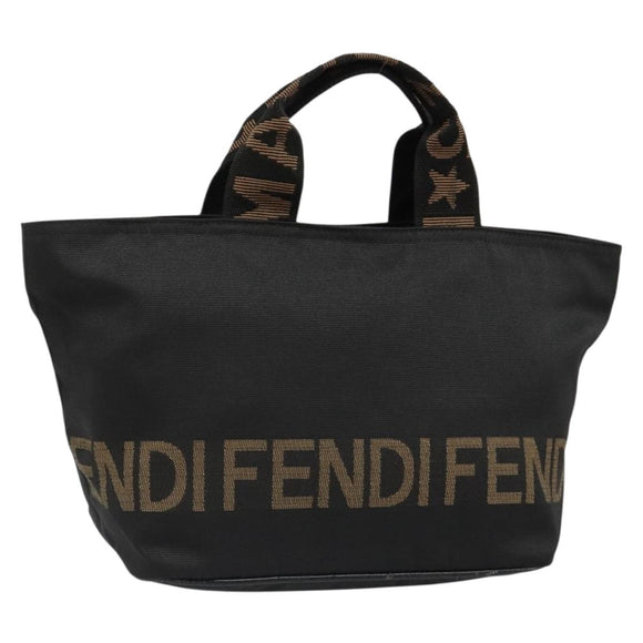 FENDI Hand Bag Canvas Black Silver Auth 187337