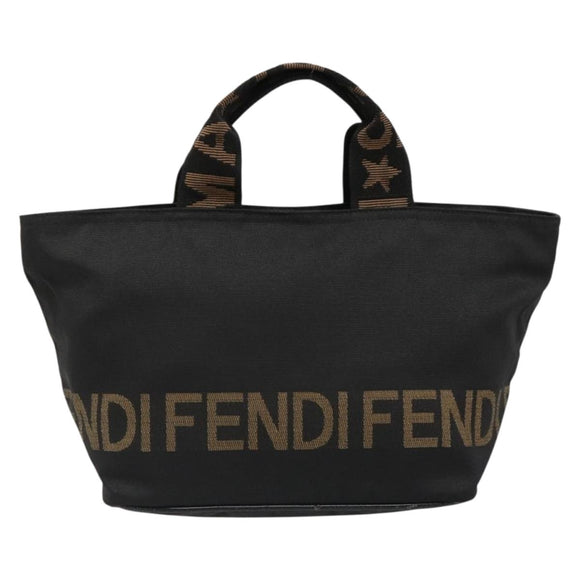FENDI Hand Bag Canvas Black Silver Auth 187337