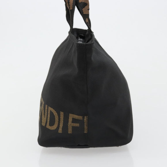 FENDI Hand Bag Canvas Black Silver Auth 187337
