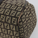 FENDI Zucchino Canvas Hand Bag Silver Brown Auth 187339A-10