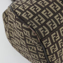 FENDI Zucchino Canvas Hand Bag Silver Brown Auth 187339A-11